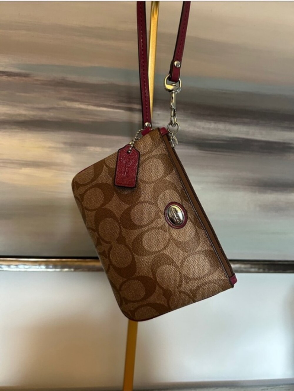 Coach Peyton Brown Signature Canvas Wristlet NWOT